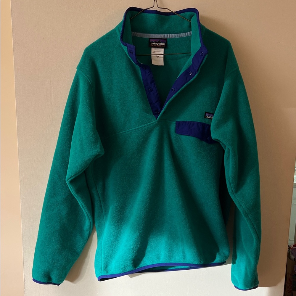 NWOT Patagonia Men's Teal and Blue Snap-T Synchilla Pullover